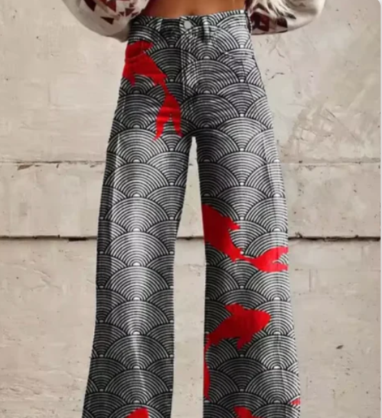 Palazzo Pants with Print for Women with High Waist and Wide Legs