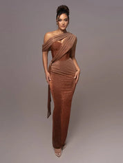 Shiny Gala Dress with One Shoulder and Split Long Evening Dress for Women