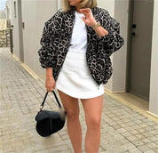 Women's Bomber Jacket with Leopard Print