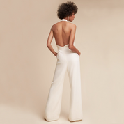Elegant Wide-Leg Jumpsuit for Women with Halter Neck and Open Back
