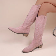 Embroidered Western Cowboy Boots with Low Heel for Women