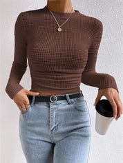 Fitted Long Sleeve Crop Top with Texture
