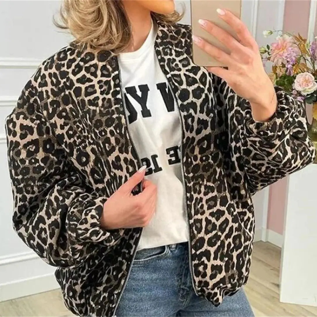 Women's Bomber Jacket with Leopard Print
