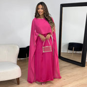 Elegant Women's Maxi Evening Dress with Cape Sleeves
