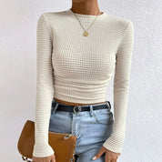 Fitted Long Sleeve Crop Top with Texture