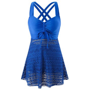 Corrective Swimsuit Dress with Lace and V-Neck for Women