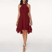 Luxury A-Line Mini Cocktail Dress for Women with Halter Neck
