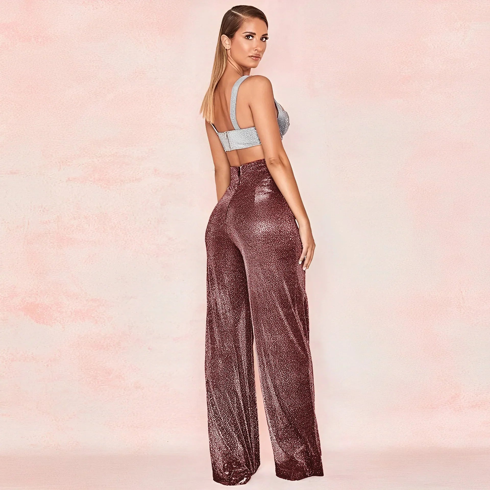 Glitter High-Waisted Wide-Leg Pants for Women
