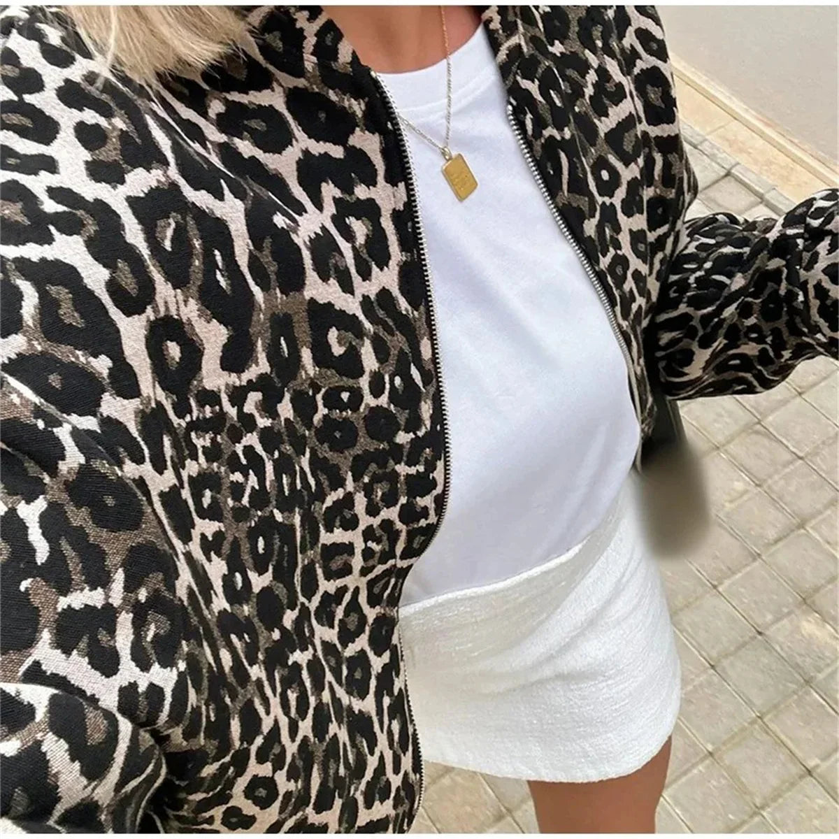 Women's Bomber Jacket with Leopard Print
