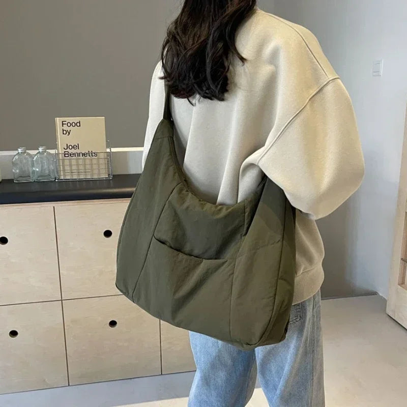 Oversized Shoulder Bag with Front Pockets