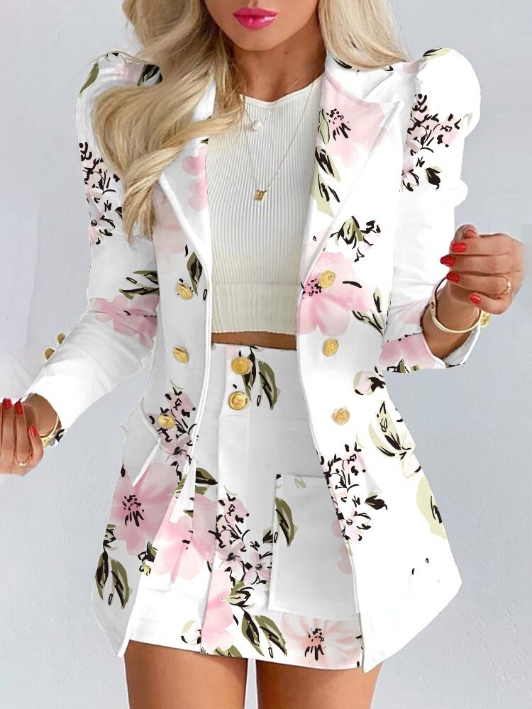 Women's Top & Skirt Set with Blazer and Stylish Look