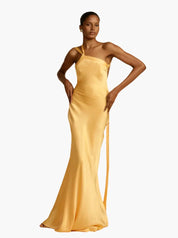 Satin One-Shoulder Maxi Dress with Open Back Gala Dress for Women