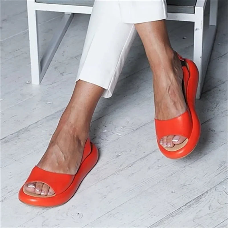 Leather Sandals With Wedge Heel And Open Toe For Women