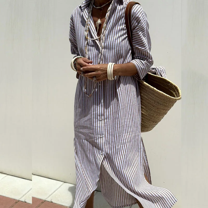 Lizzy - Striped Beach Dress with Button Closure for Women