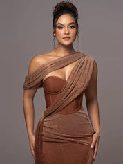 Shiny Gala Dress with One Shoulder and Split Long Evening Dress for Women