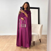 Elegant Women's Maxi Evening Dress with Cape Sleeves