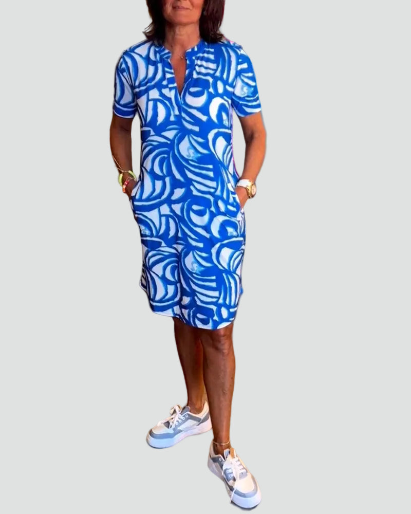 Casual Midi Dress for Women with Short Sleeves and Print