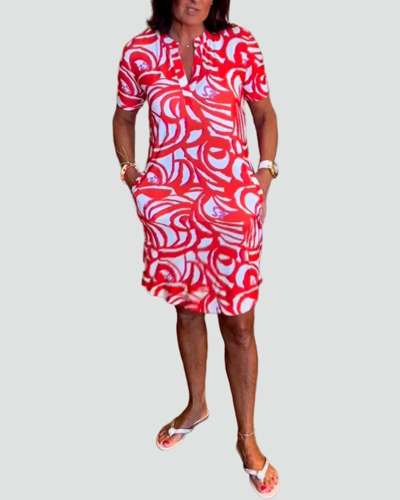 Casual Midi Dress for Women with Short Sleeves and Print