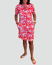 Casual Midi Dress for Women with Short Sleeves and Print