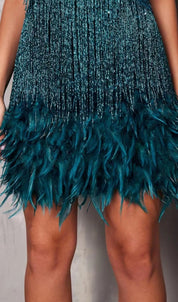 Elegant Glitter Mini Cocktail Dress With Fringe For Women