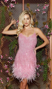 Elegant Glitter Mini Cocktail Dress With Fringe For Women