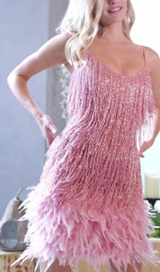 Elegant Glitter Mini Cocktail Dress With Fringe For Women