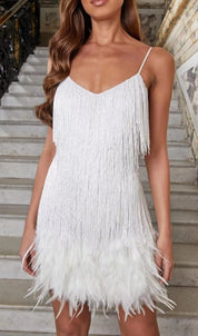 Elegant Glitter Mini Cocktail Dress With Fringe For Women