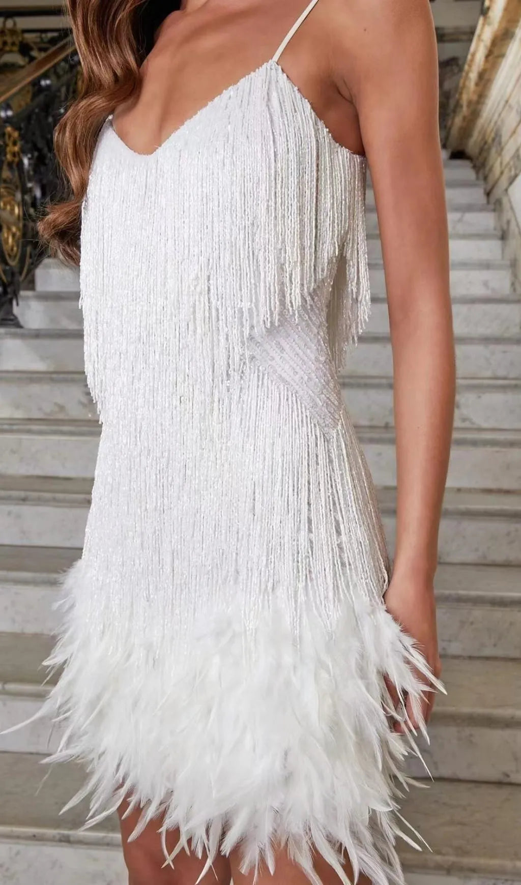 Elegant Glitter Mini Cocktail Dress With Fringe For Women