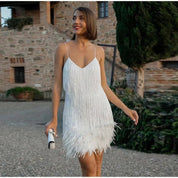 Elegant Glitter Mini Cocktail Dress With Fringe For Women
