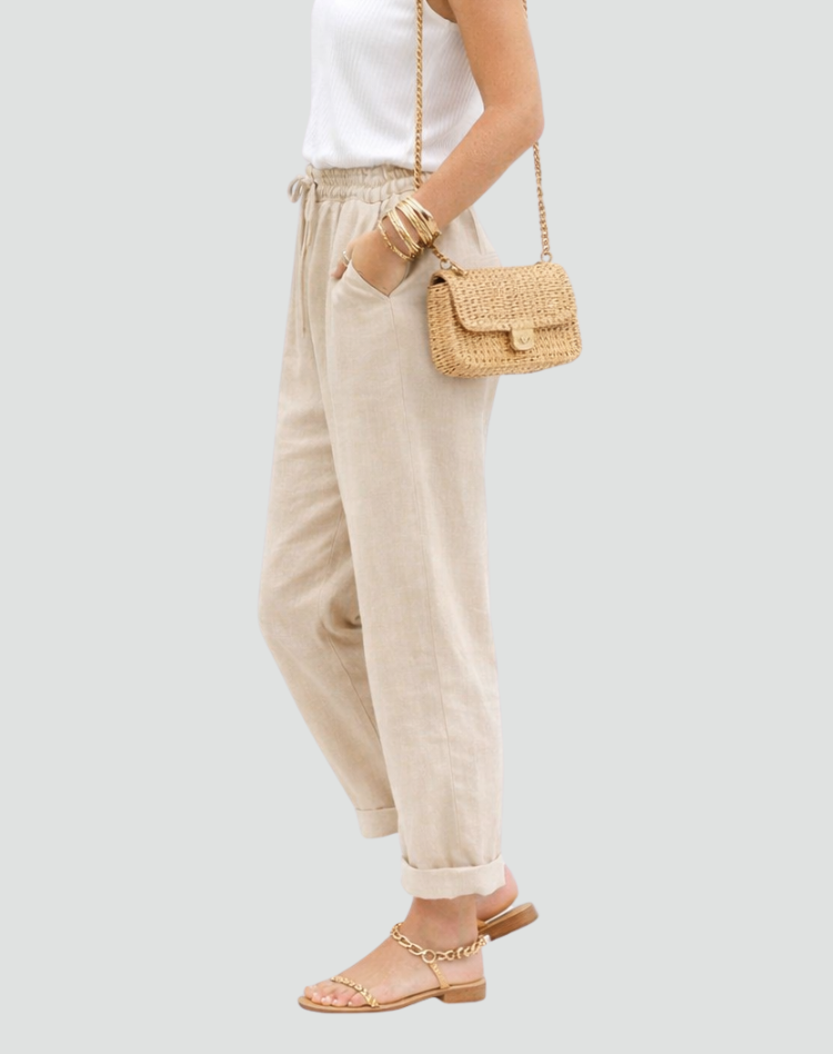 Lightweight Pants with Elastic Waist and Tapered Legs