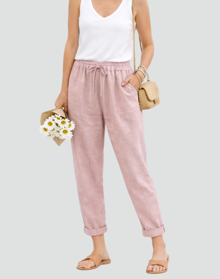 Lightweight Pants with Elastic Waist and Tapered Legs