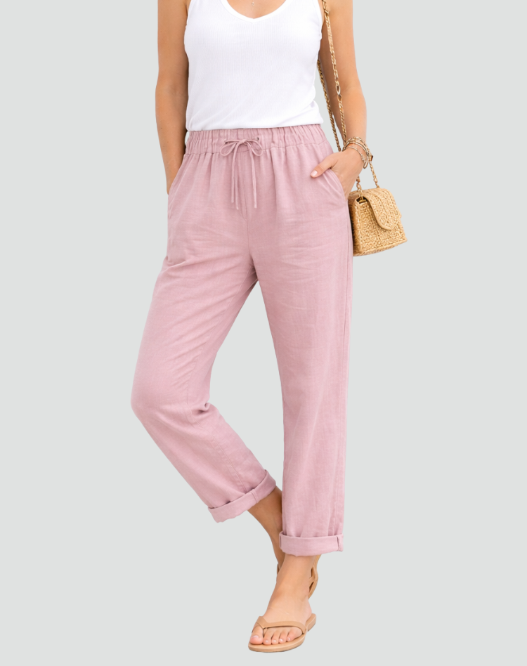 Lightweight Pants with Elastic Waist and Tapered Legs