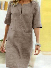 Casual Midi Dress for Women with Short Sleeves and Straight Fit