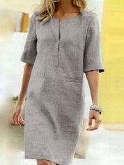 Casual Midi Dress for Women with Short Sleeves and Straight Fit