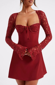 Luxury Mini Dress With Lace And Long Sleeves For Women