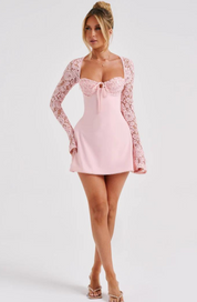 Luxury Mini Dress With Lace And Long Sleeves For Women