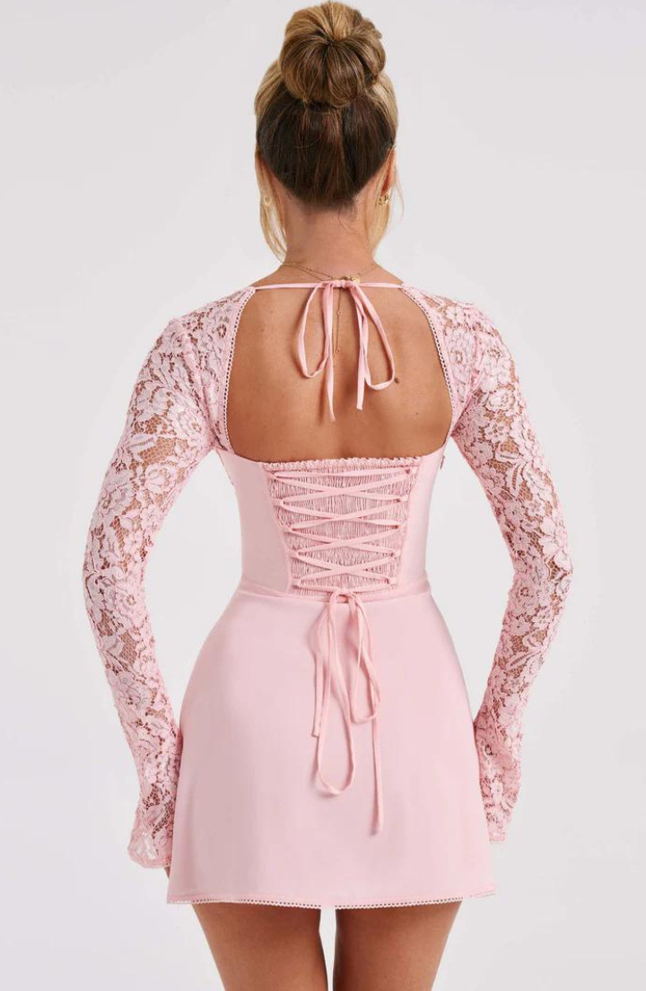 Luxury Mini Dress With Lace And Long Sleeves For Women