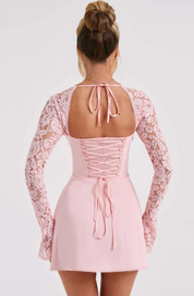 Luxury Mini Dress With Lace And Long Sleeves For Women