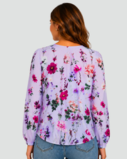 Floral Blouse with V-Neck and Long Sleeves for Women
