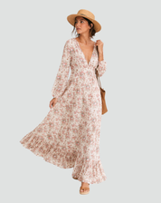 Romantic Boho Maxi Dress with Floral Print for Women