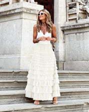 Elegant Women's Maxi Skirt with Pleated Look and High Waist