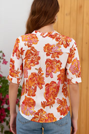 Blouse with Floral Print and V-Neck with Three-Quarter Sleeves