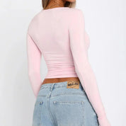 Elegant Women's Top with Long Sleeves and Straight Neckline
