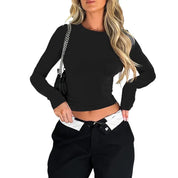 Elegant Women's Top with Long Sleeves and Straight Neckline