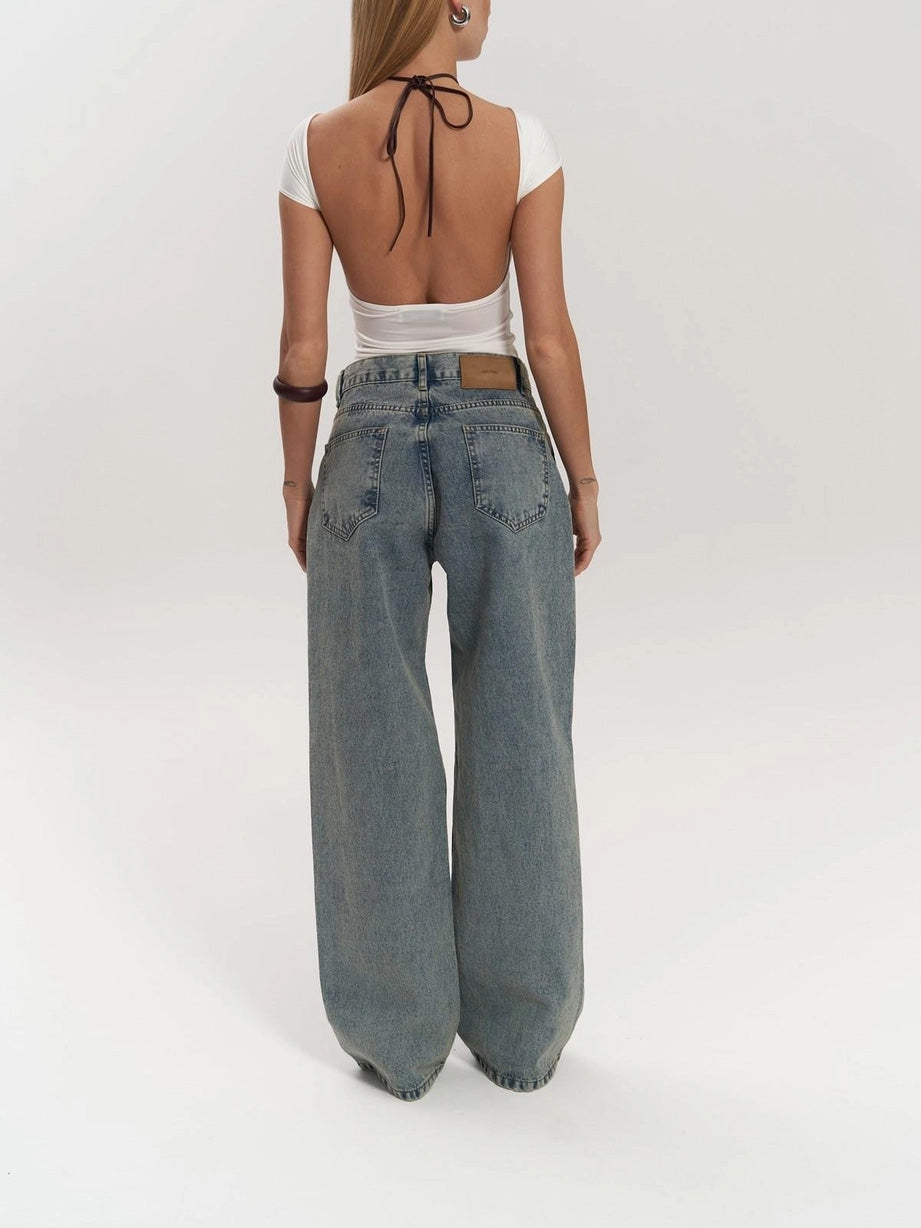 Transparent Women's Jeans with High Waist and Straight Legs