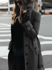 Women's Elegant Trench Coat with High Collar and Belt