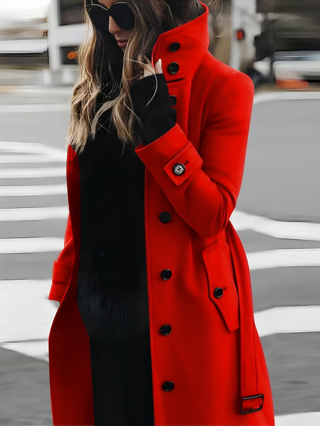 Women's Elegant Trench Coat with High Collar and Belt