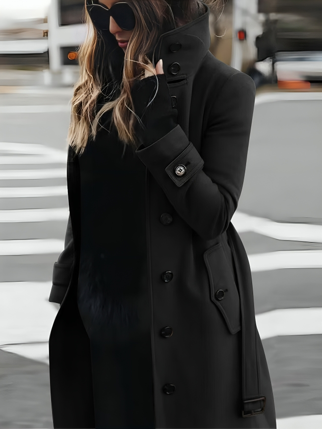 Women's Elegant Trench Coat with High Collar and Belt