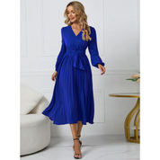 Elegant Women’s Midi Dress With Long Sleeves And Waistband