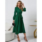 Elegant Women’s Midi Dress With Long Sleeves And Waistband